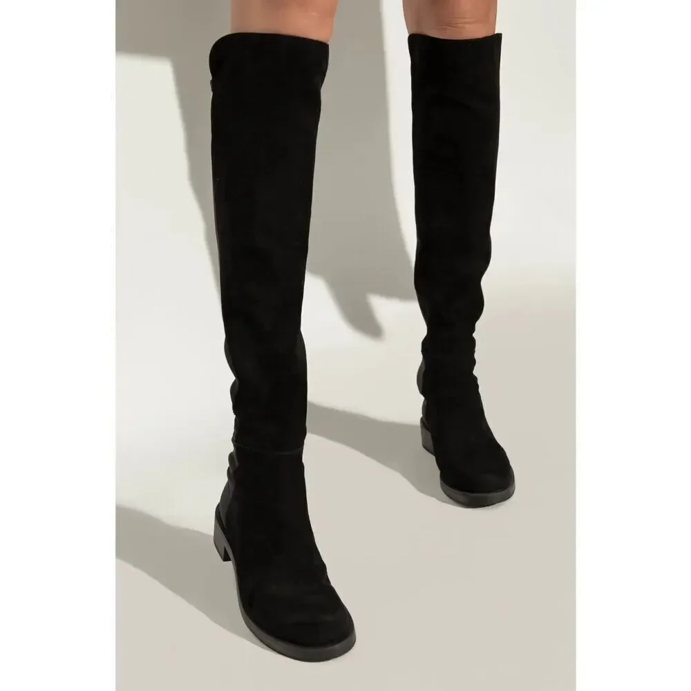 New Stuart Weitzman Women's 50/50 Black Suede Knee High Bold Boots Size 9.5